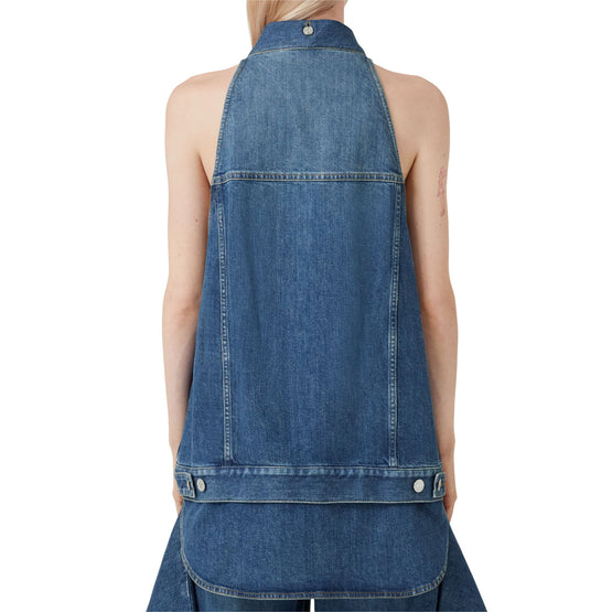 슬리브리스 스톤워싱 데님 재킷 딥 슬레이트 블루