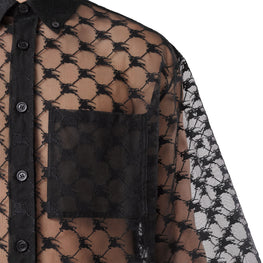 쇼트 슬리브 EKD 스트레치 레이스 셔츠 블랙