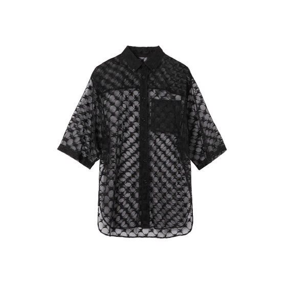 쇼트 슬리브 EKD 스트레치 레이스 셔츠 블랙