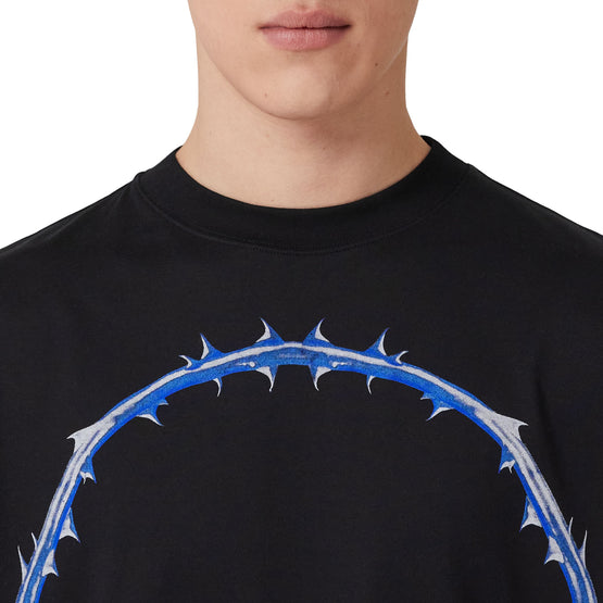 가시 덩쿨 로고 프린트 코튼 오버사이즈 티셔츠 블랙