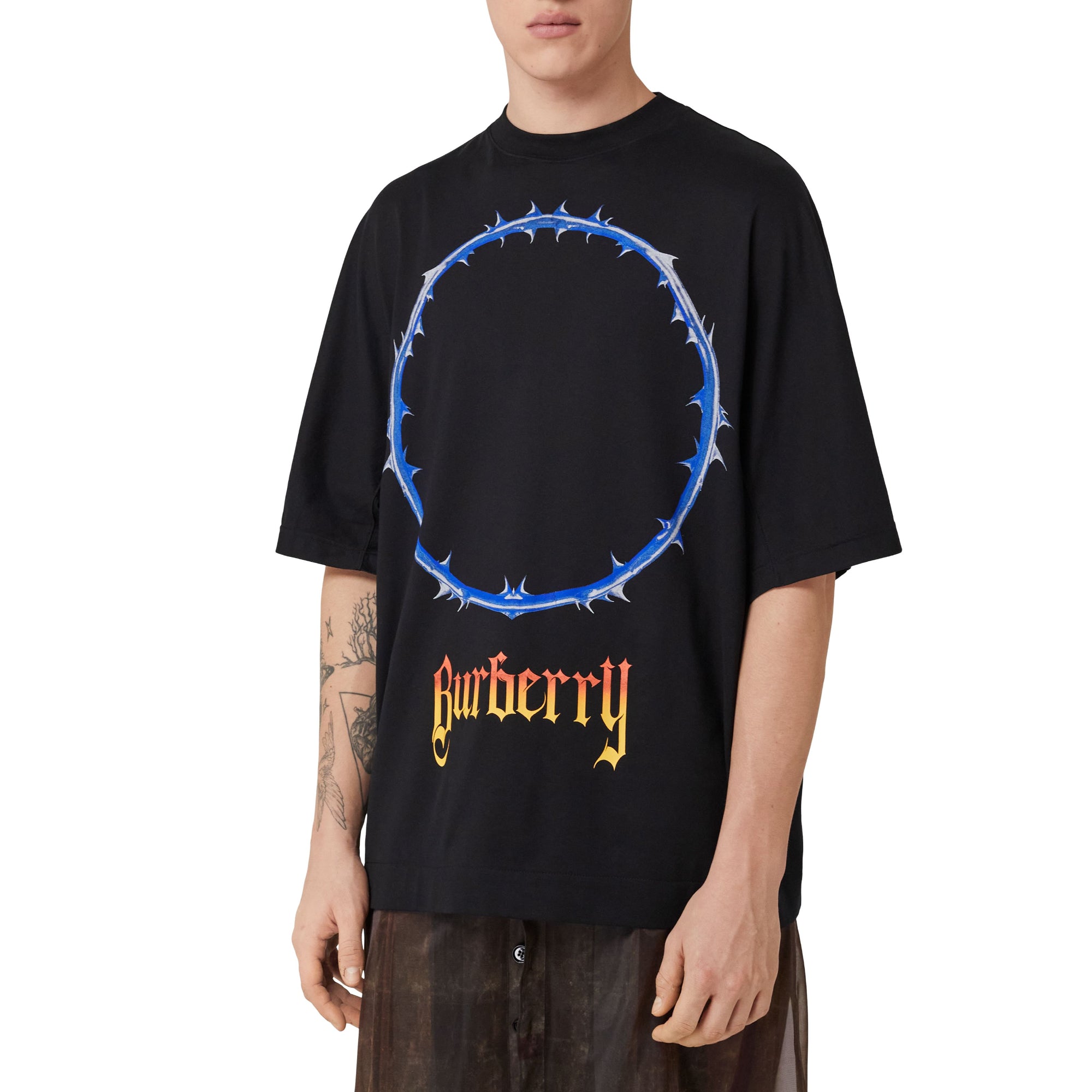 가시 덩쿨 로고 프린트 코튼 오버사이즈 티셔츠 블랙