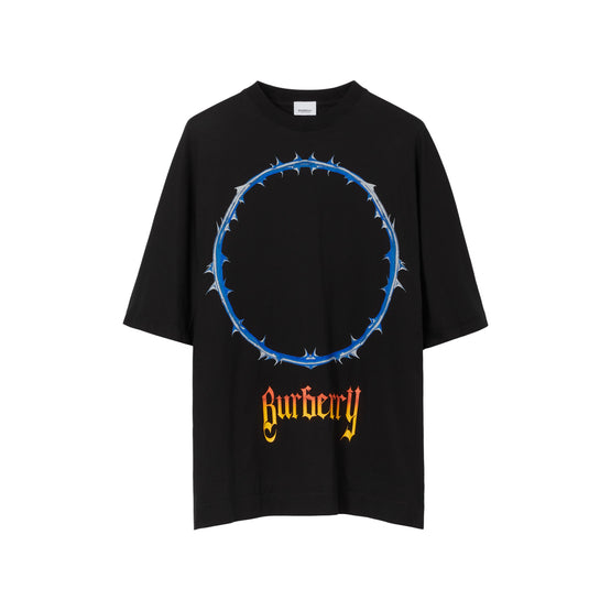 가시 덩쿨 로고 프린트 코튼 오버사이즈 티셔츠 블랙