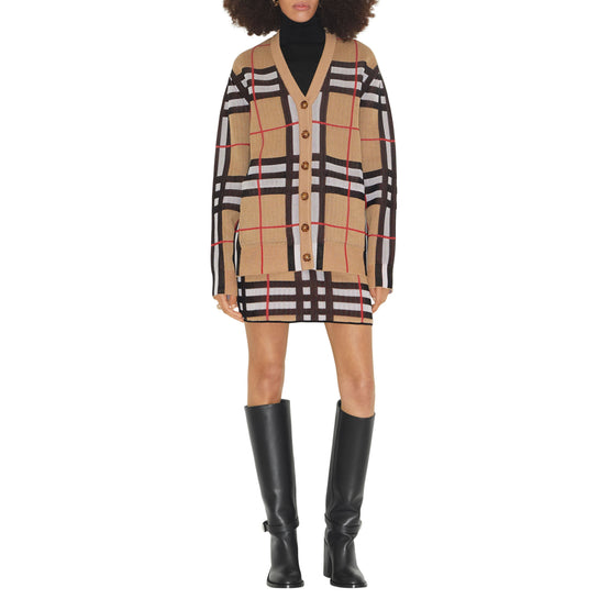 체크 코튼 블렌드 카디건 아카이브 베이지