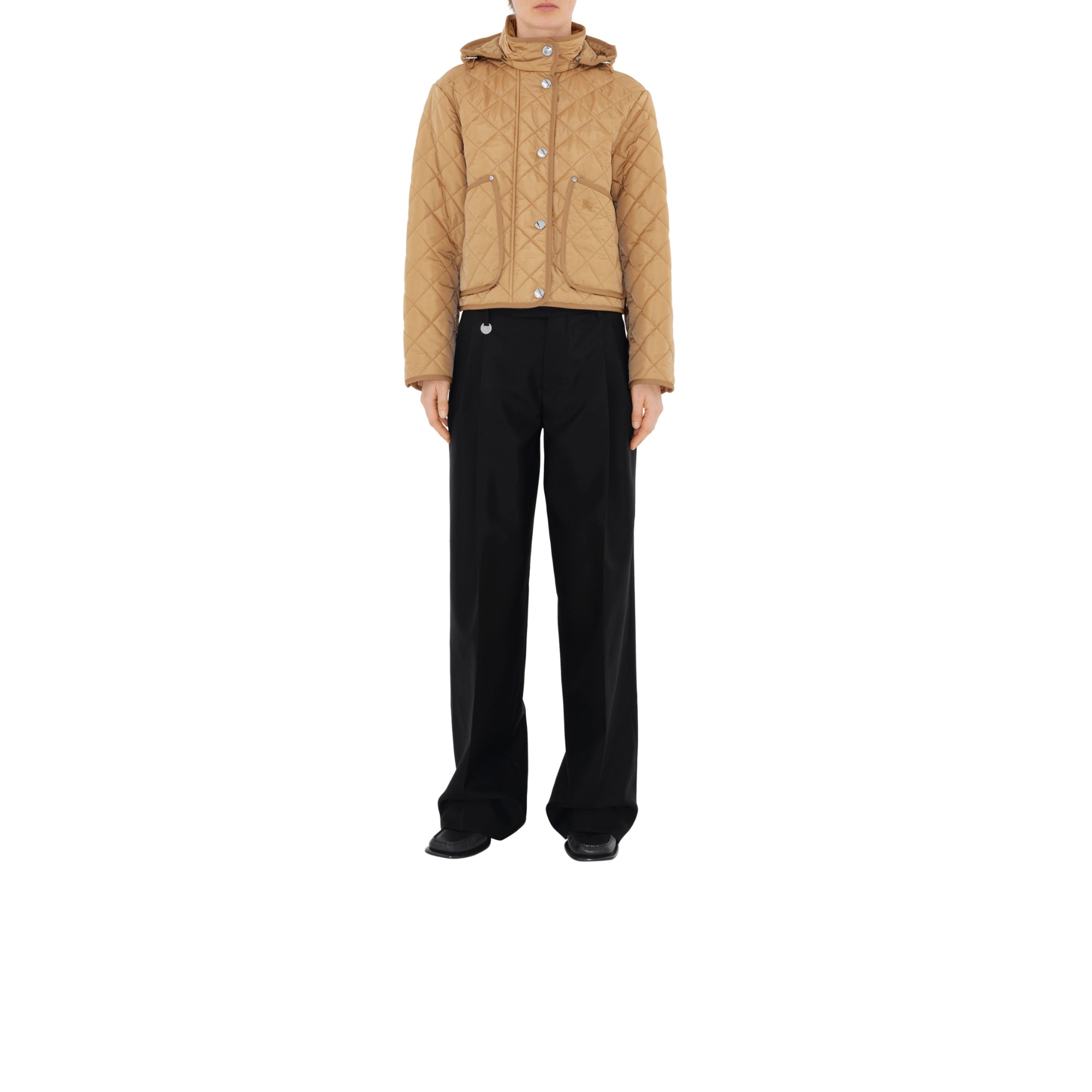 크롭 퀼팅 나일론 재킷 아카이브 베이지