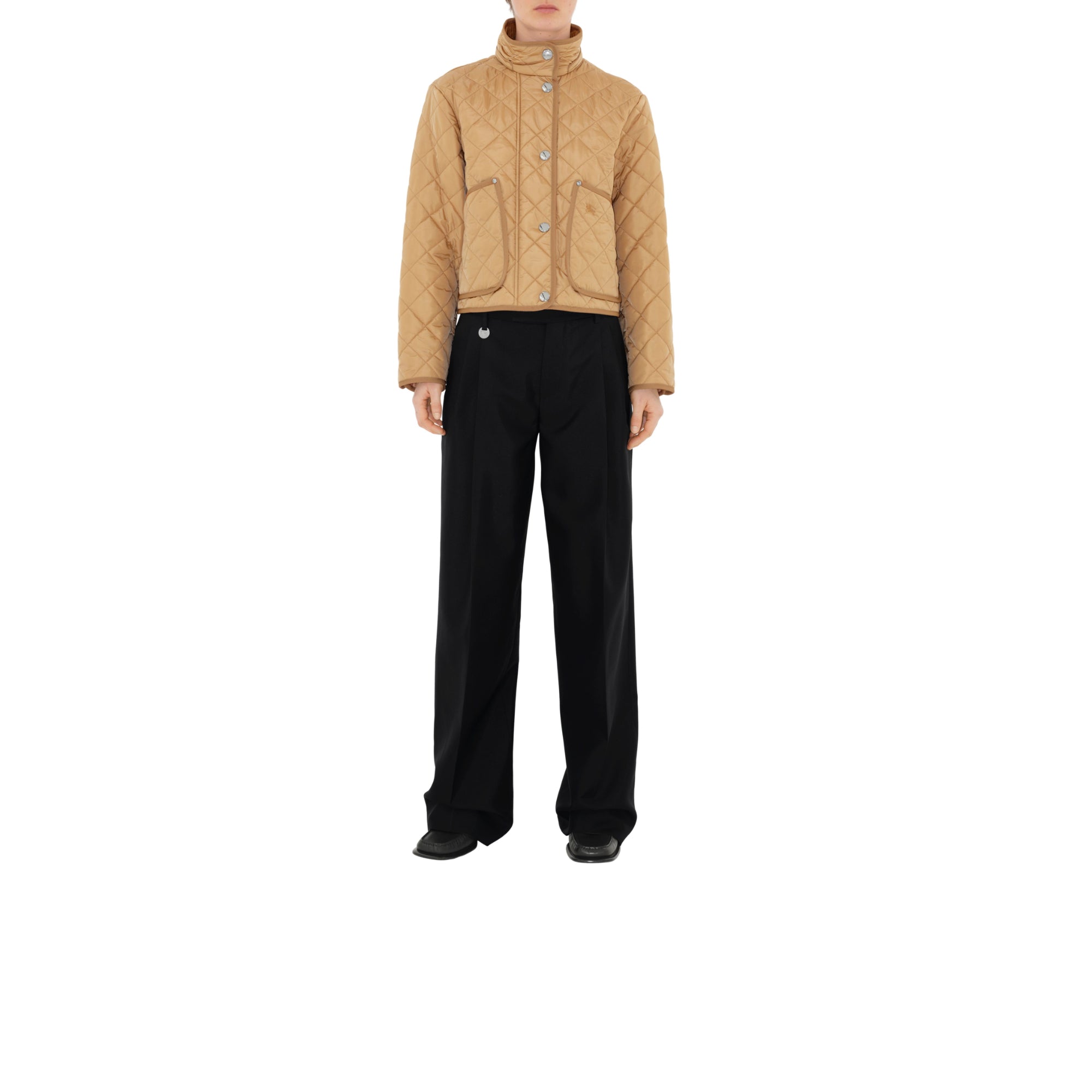 크롭 퀼팅 나일론 재킷 아카이브 베이지