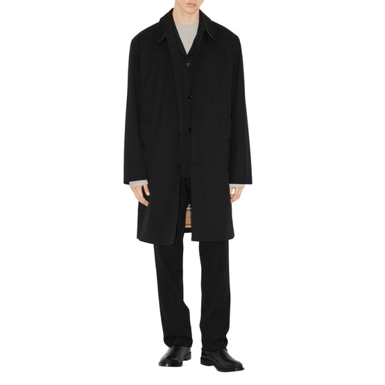 미드 렝스 개버딘 카 코트 블랙