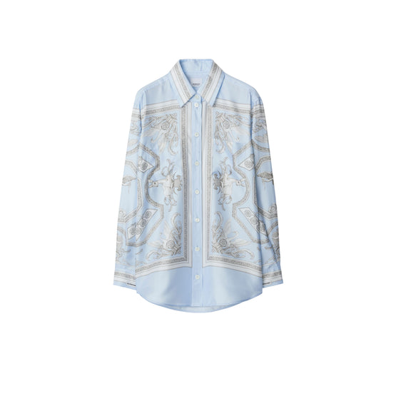 스태츄 프린트 실크 셔츠 페일 블루