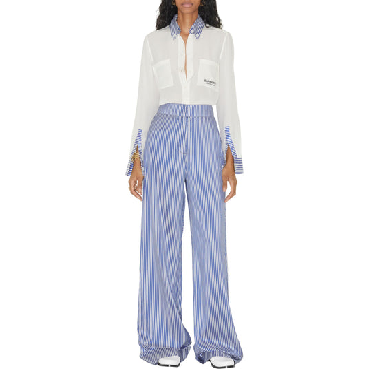 스트라이프 트리밍 실크 셔츠 내추럴 화이트