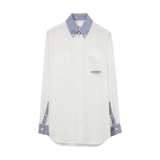 스트라이프 트리밍 실크 셔츠 내추럴 화이트