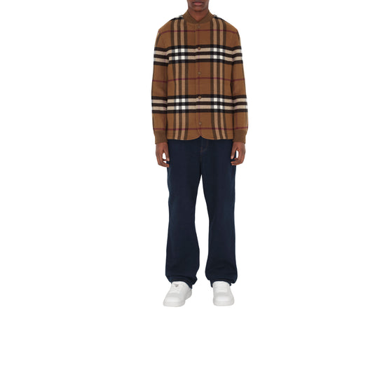 체크 울 블렌드 보머 재킷 다크 버치 브라운