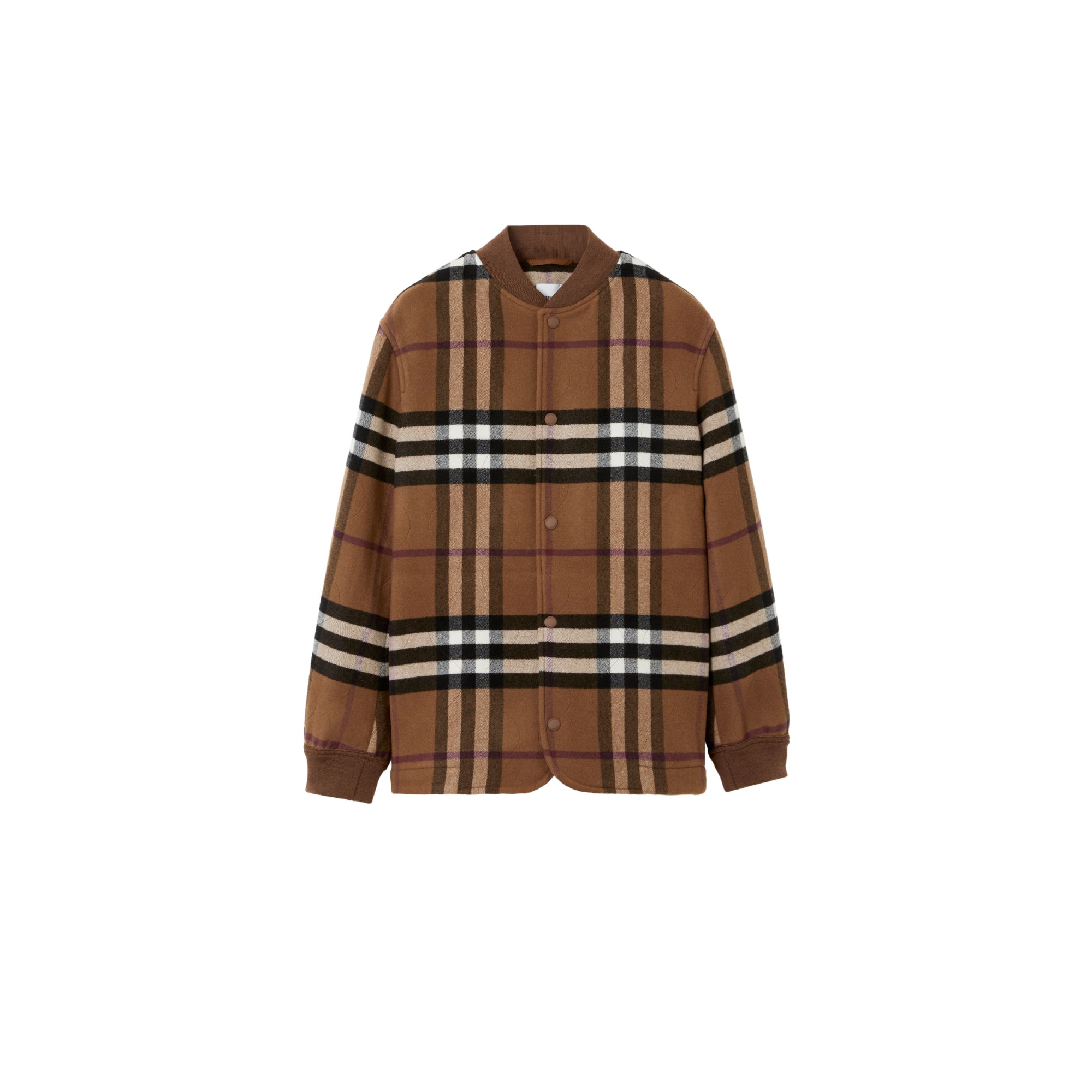 체크 울 블렌드 보머 재킷 다크 버치 브라운