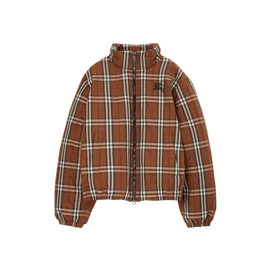 체크 나일론 퍼퍼 재킷 다크 버치 브라운