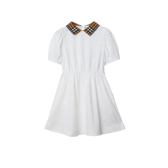 체크 칼라 코튼 폴로셔츠 드레스 화이트