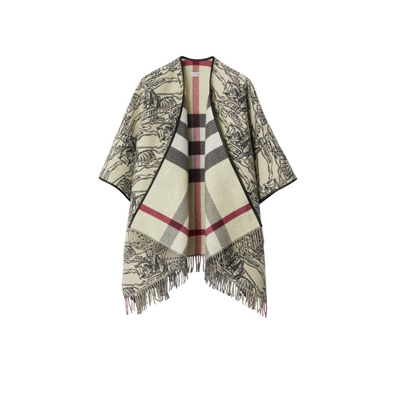 리버시블 EKD 체크 울 케이프 스톤