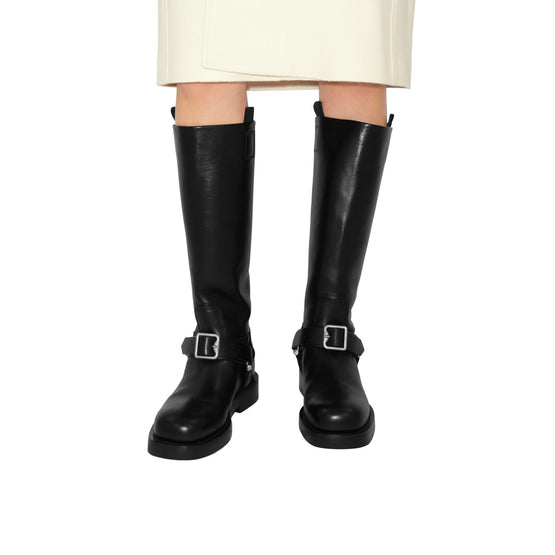 레더 새들 하이 부츠 블랙