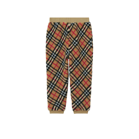 체크 플리스 조깅 팬츠 아카이브 베이지