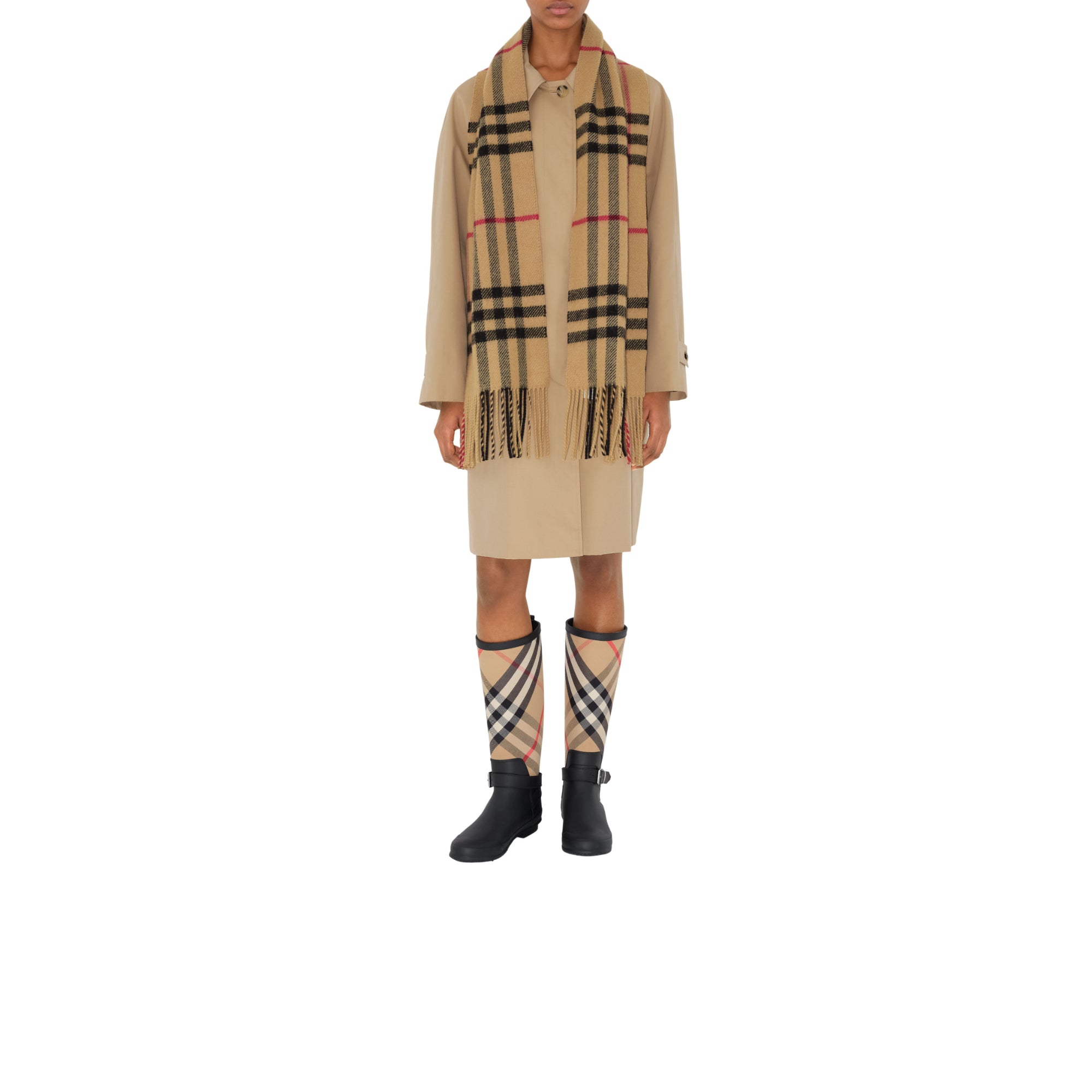 체크 울 캐시미어 스카프 아카이브 베이지