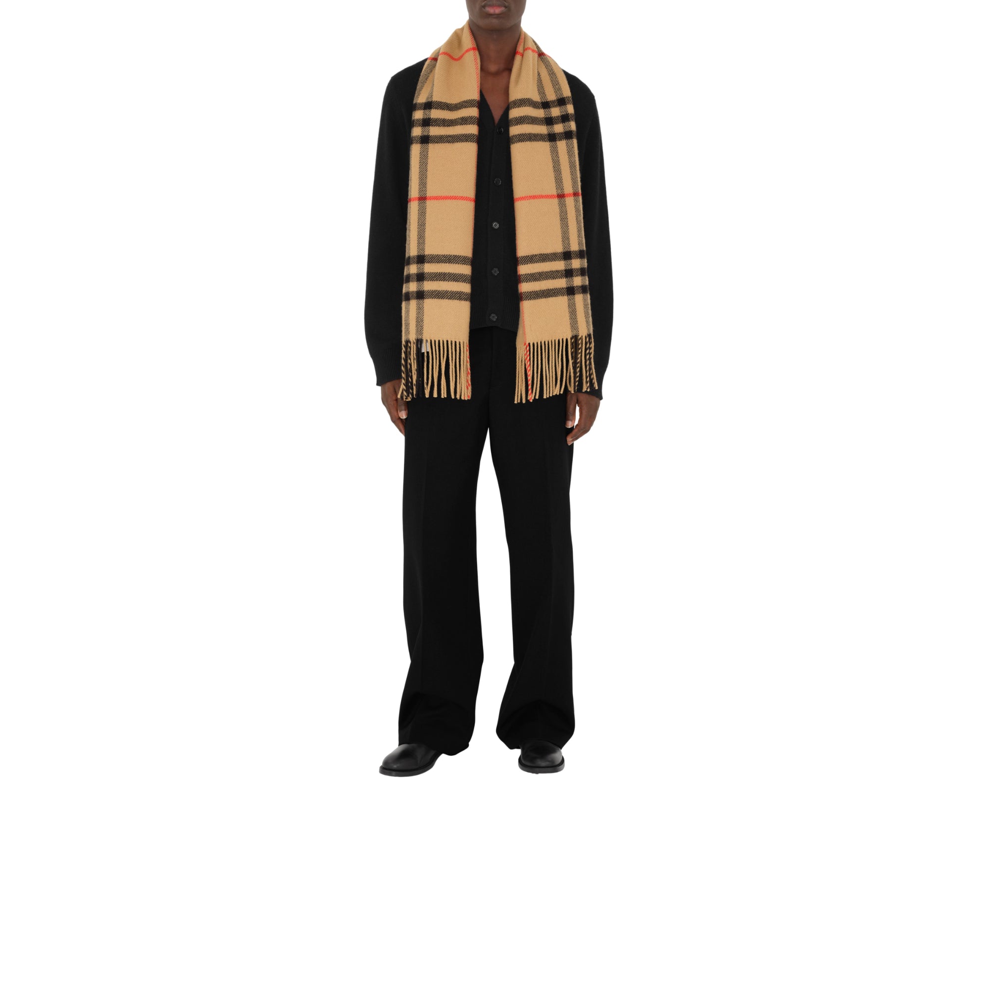 체크 울 캐시미어 스카프 아카이브 베이지