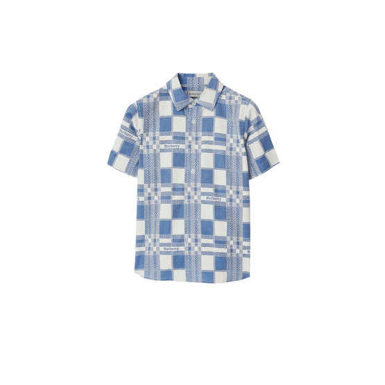 체크 코튼 셔츠 페일 블루