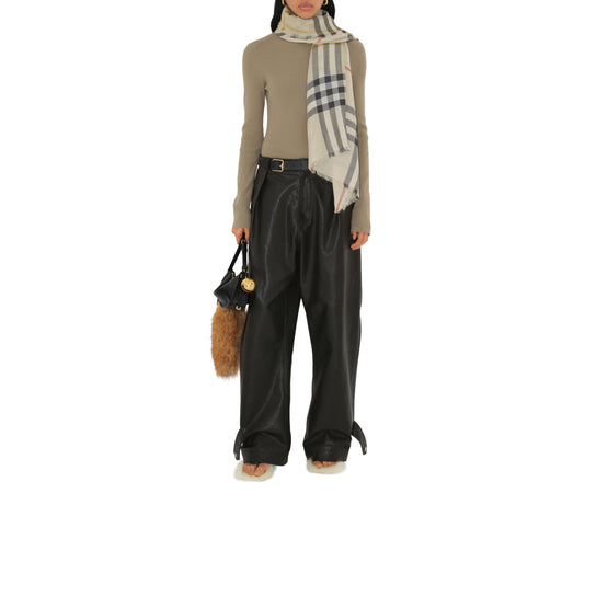 리버시블 체크 울 실크 스카프 스톤