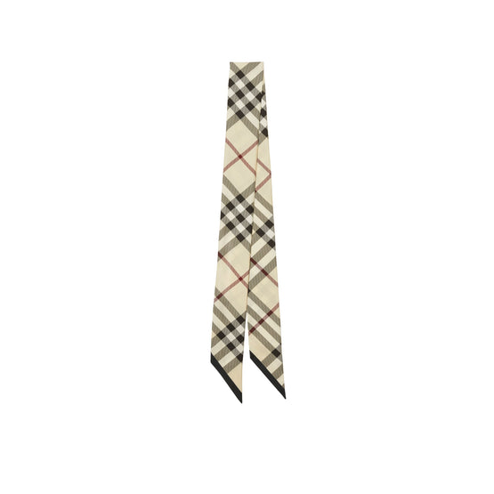 스키니 체크 실크 스카프 스톤