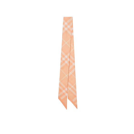 스키니 체크 실크 스카프 피치