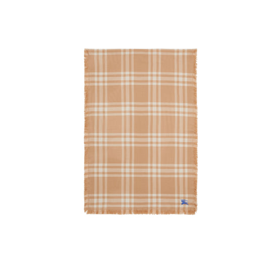 리버시블 체크 울 실크 스카프 카멜