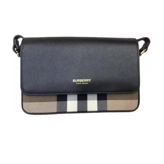 체크 레더 크로스바디 백 블랙