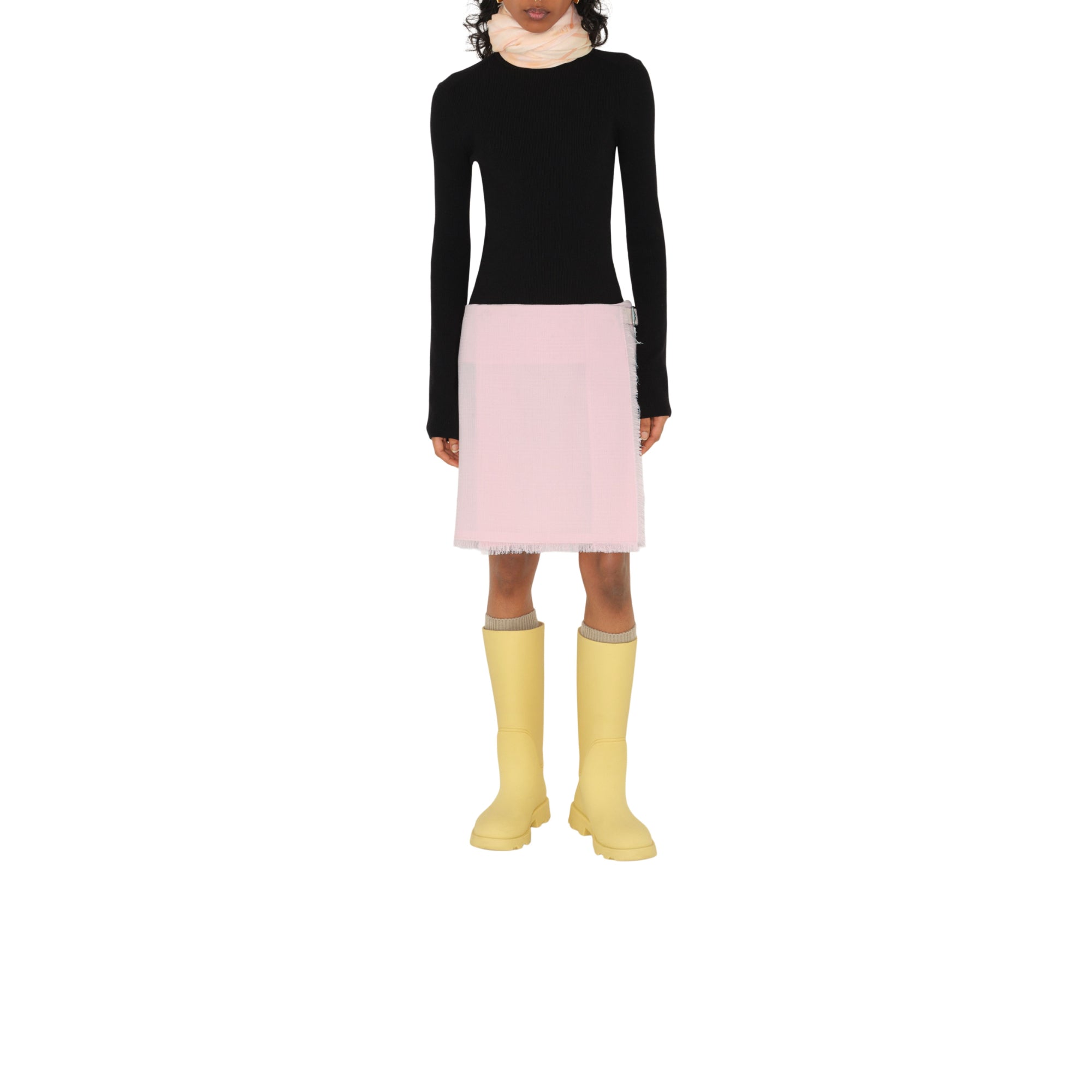 체크 울 실크 스카프 카메오