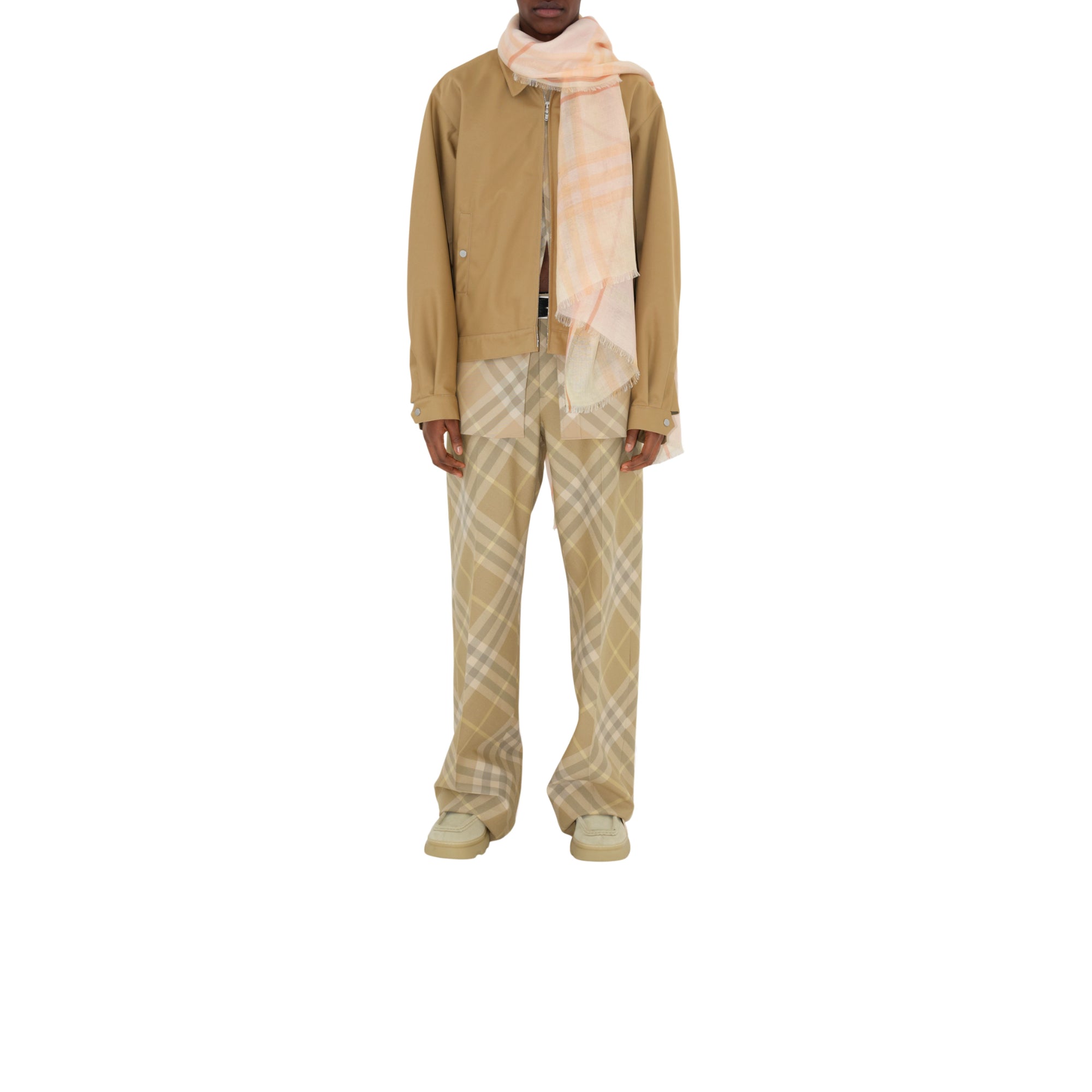 체크 울 실크 스카프 카메오