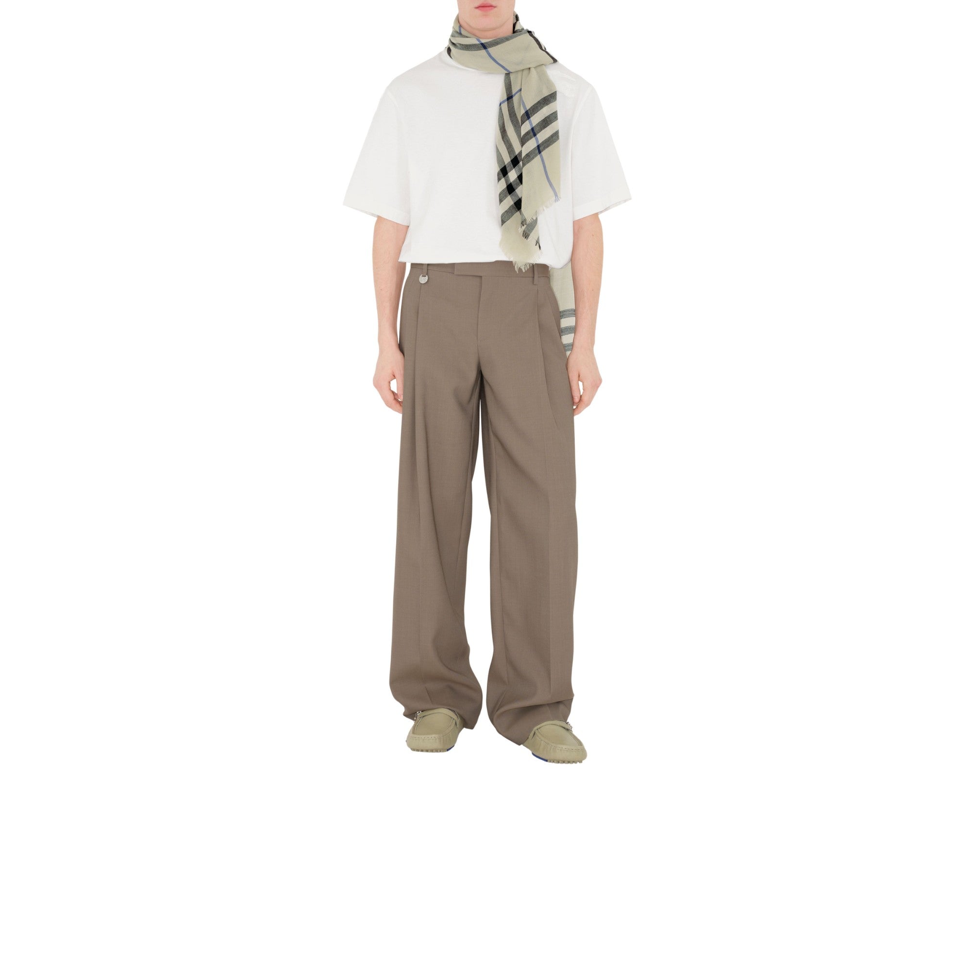 체크 울 스카프 라이큰