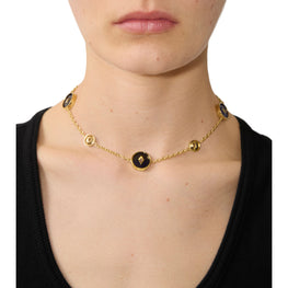 할로우 메달리언 네크리스 골드/블랙