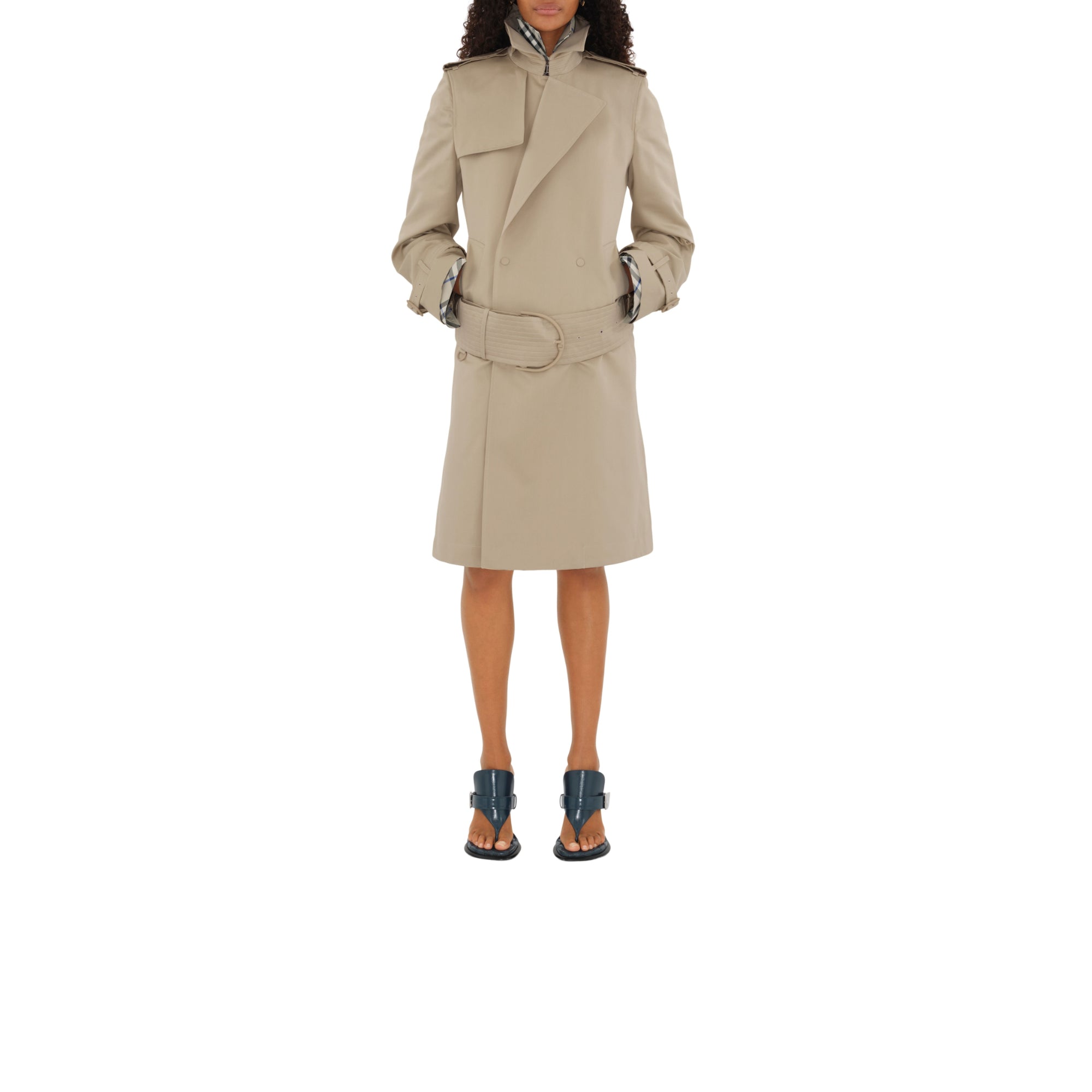 미드 렝스 코튼 실크 트렌치코트 오트