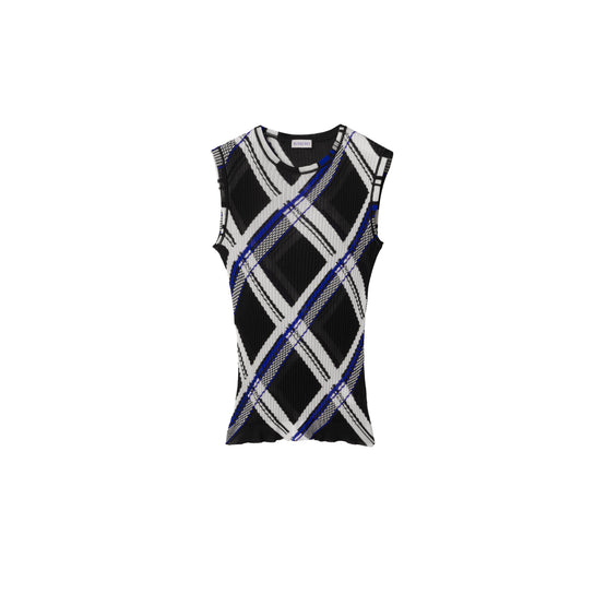 체크 실크 탱크 탑 블랙