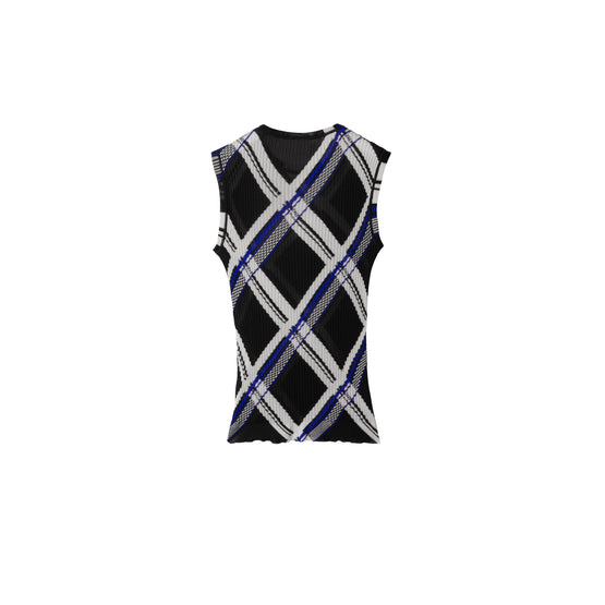 체크 실크 탱크 탑 블랙