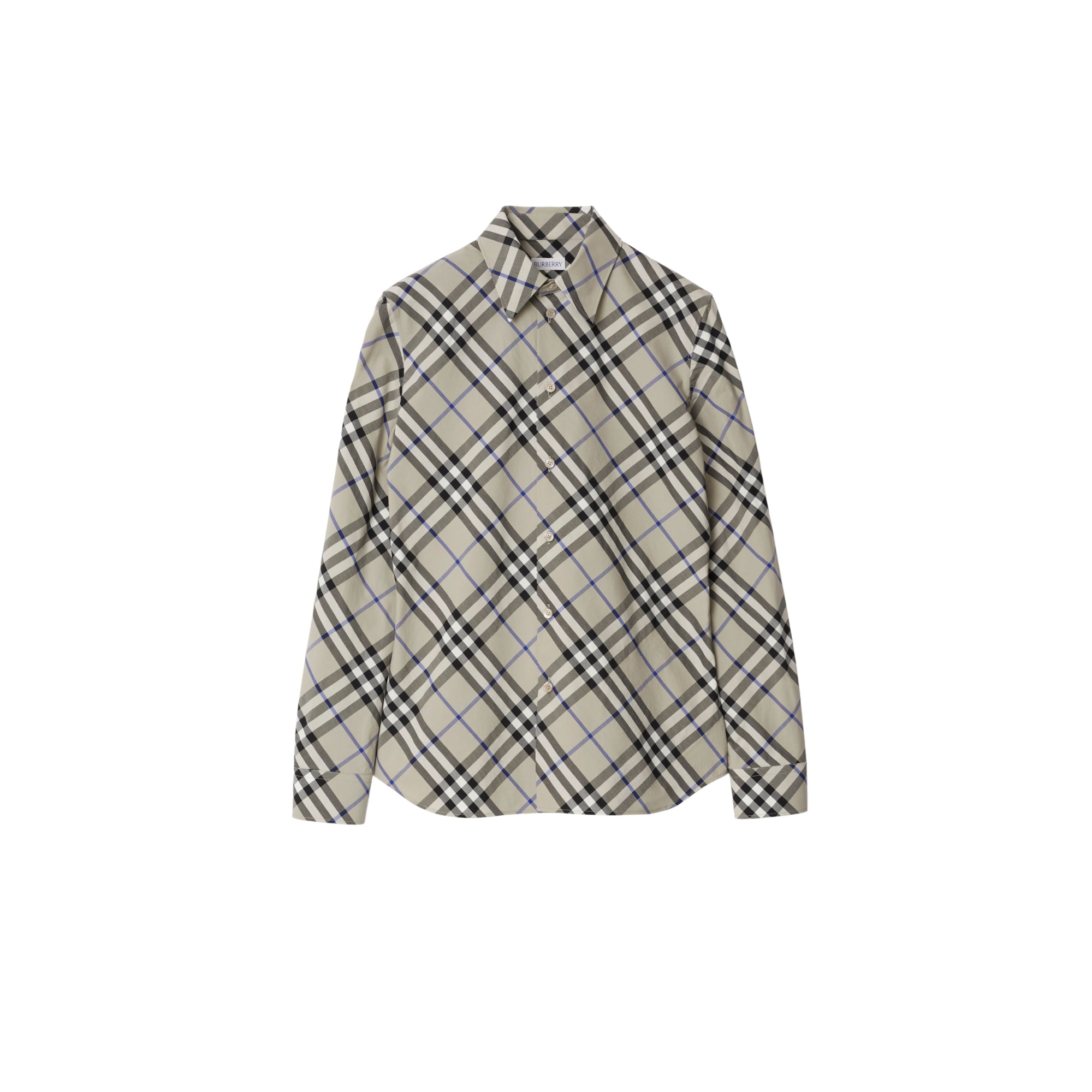 슬림핏 체크 코튼 셔츠 라이큰