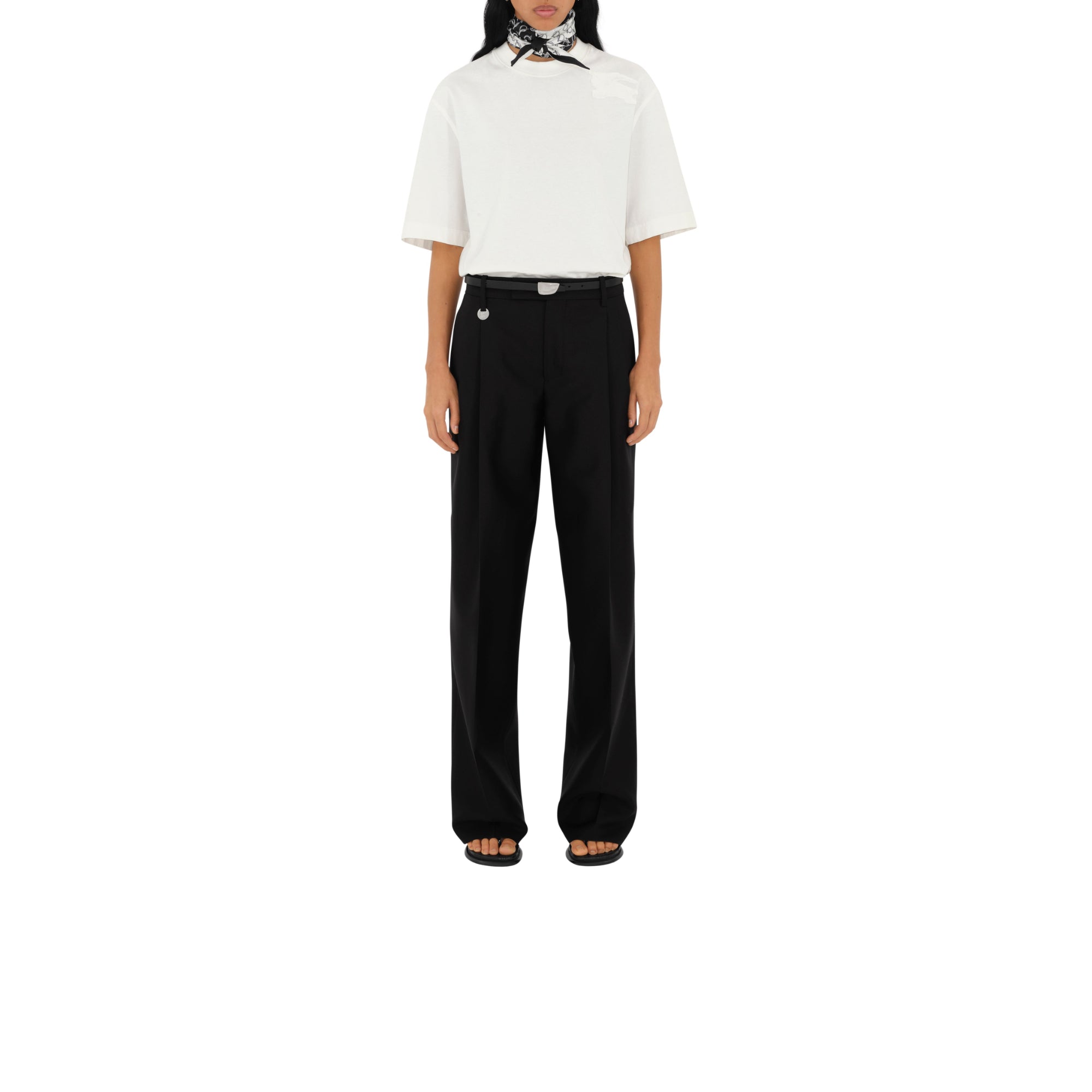 스키니 리버시블 B 실크 스카프 블랙/화이트