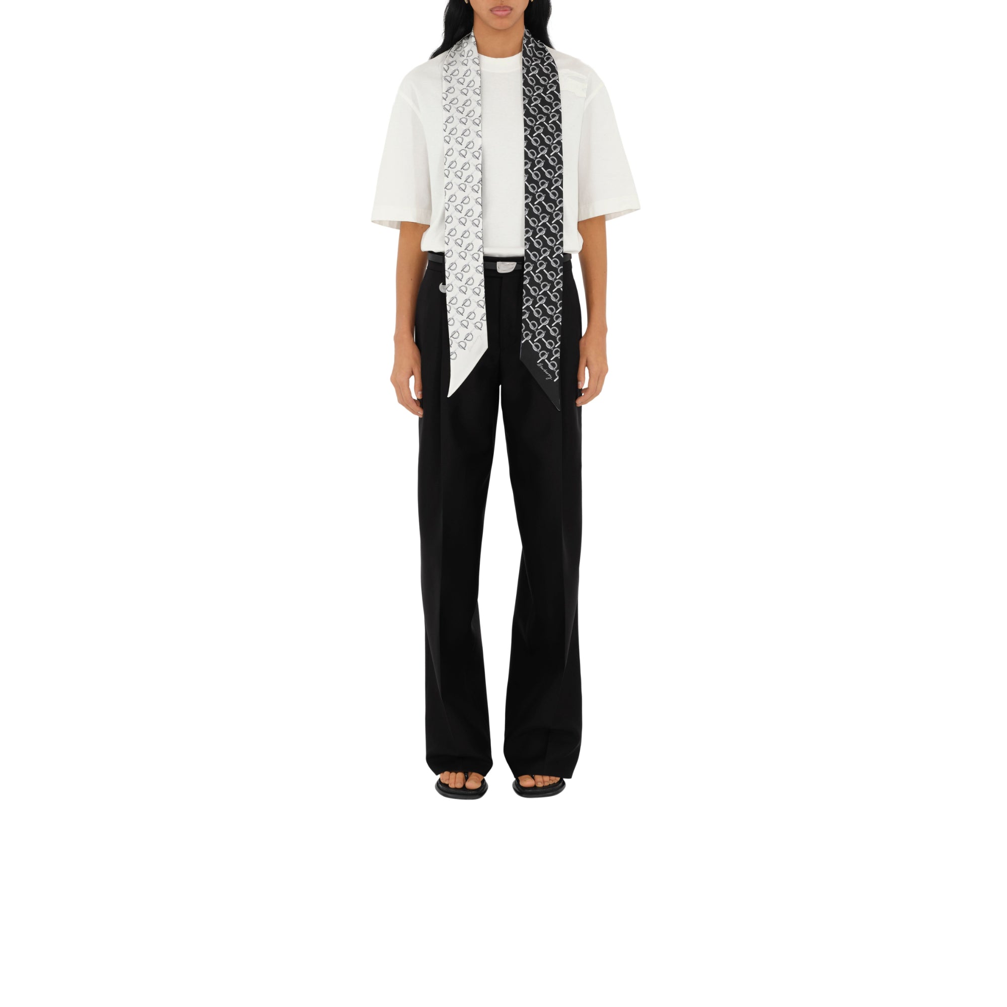 스키니 리버시블 B 실크 스카프 블랙/화이트