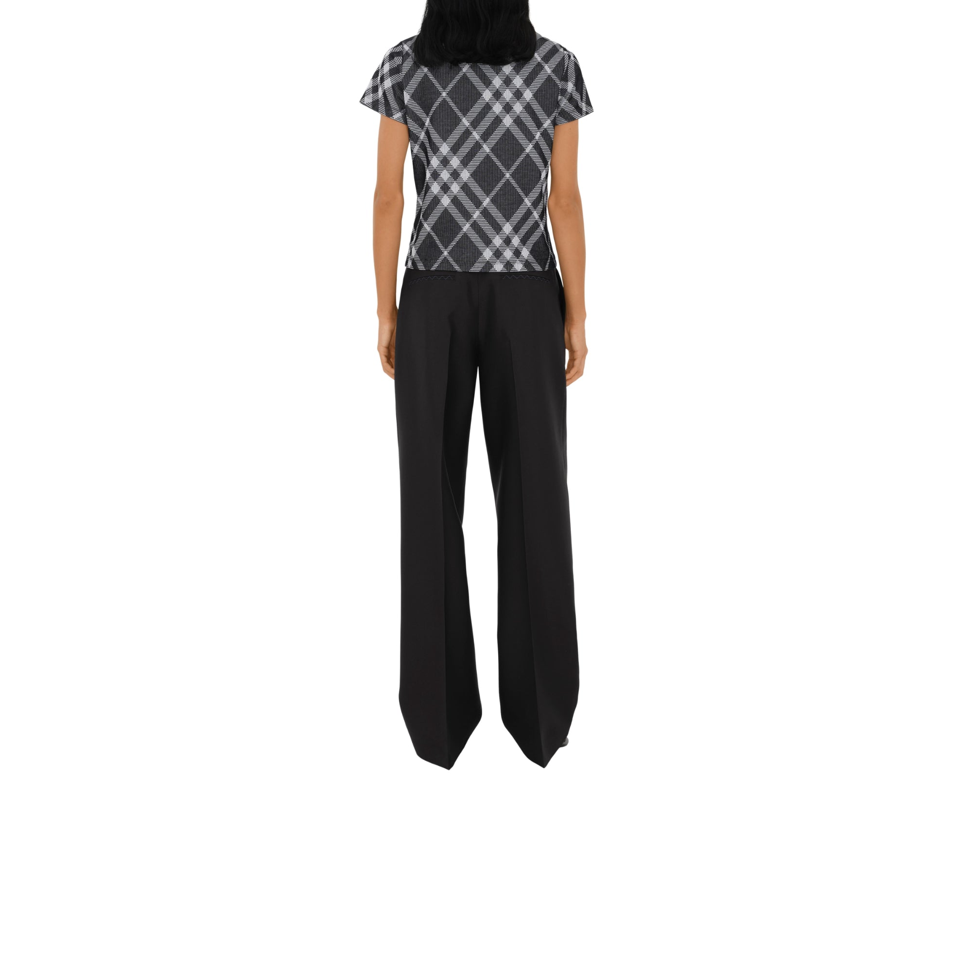 체크 스트레치 코튼 블렌드 티셔츠 블랙/화이트