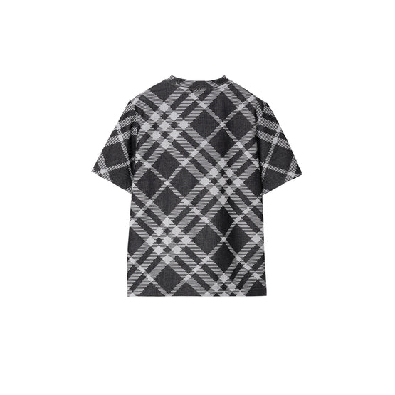 체크 스트레치 코튼 블렌드 티셔츠 블랙/화이트