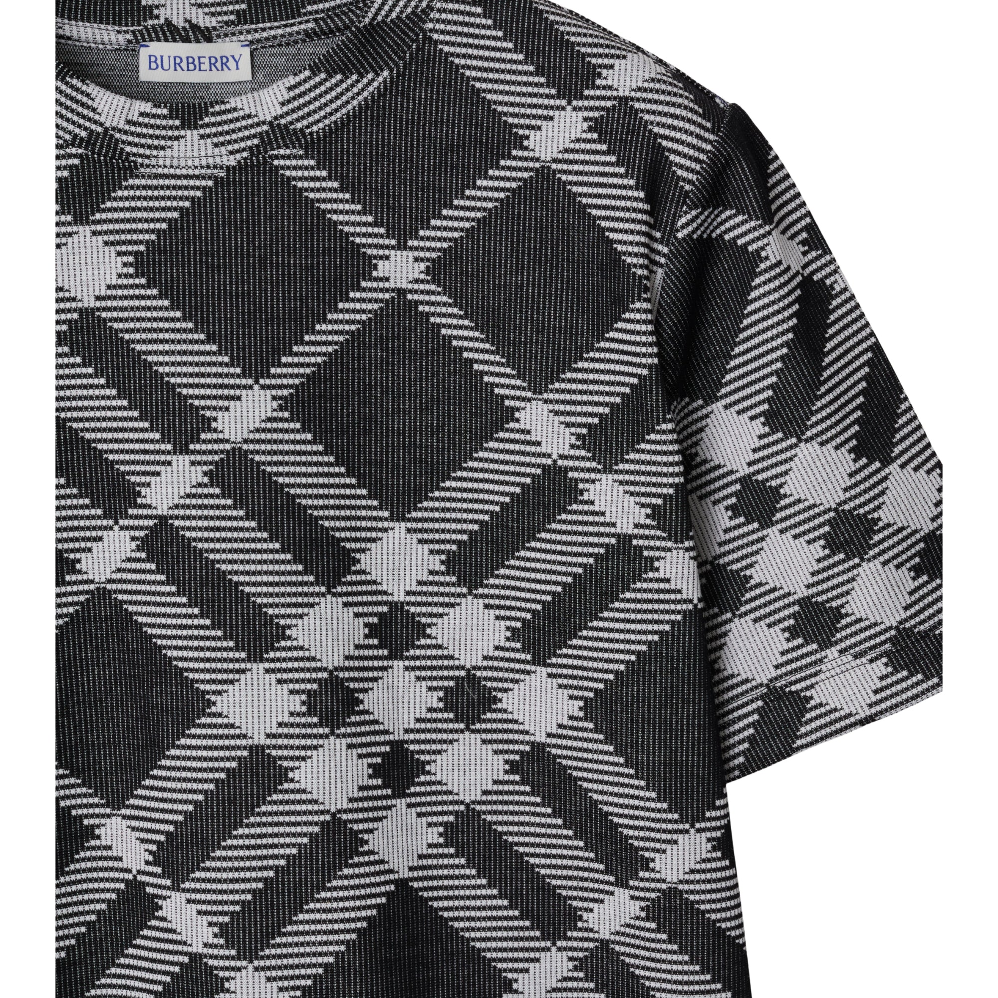 체크 스트레치 코튼 블렌드 티셔츠 블랙/화이트