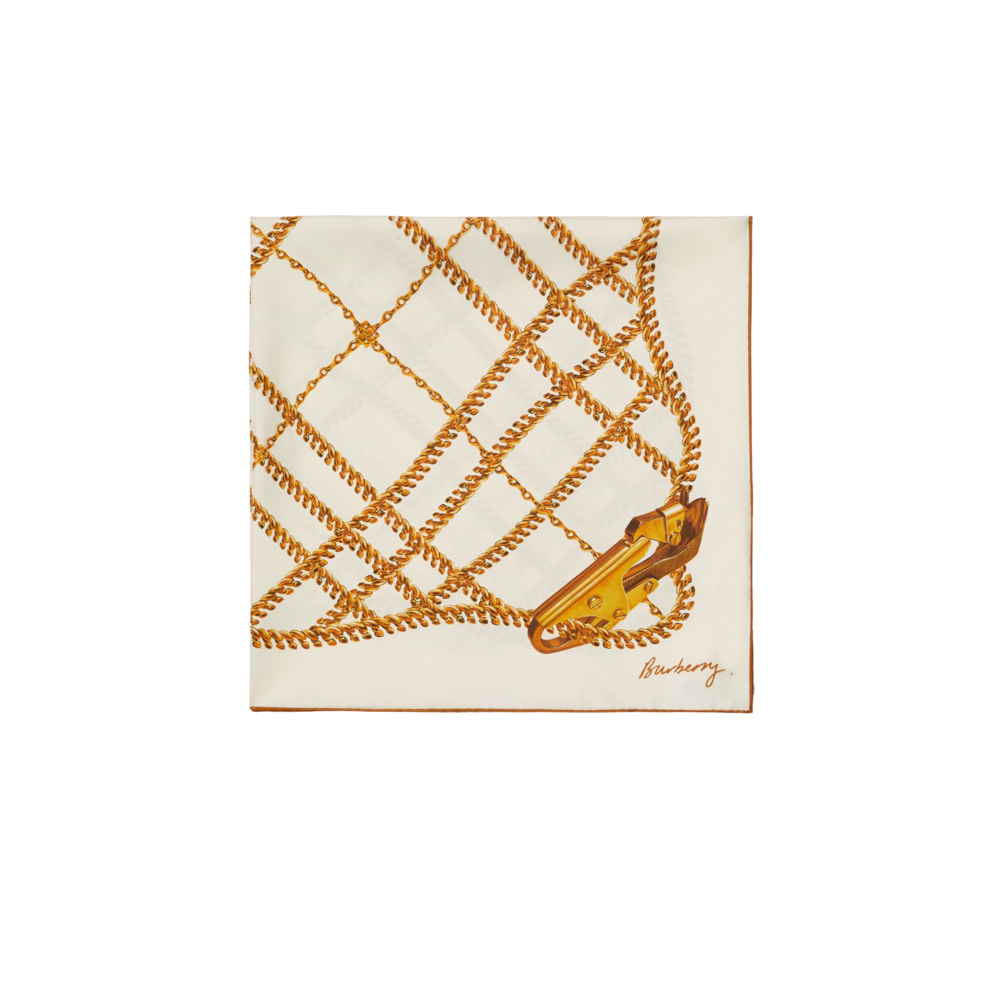 체인 체크 실크 스카프 골드