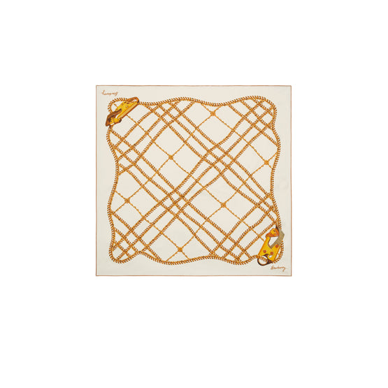 체인 체크 실크 스카프 골드