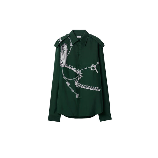 나이트 하드웨어 실크 셔츠 실버/그린