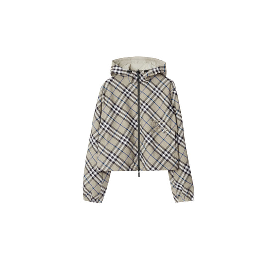 크롭 리버시블 체크 재킷 라이큰