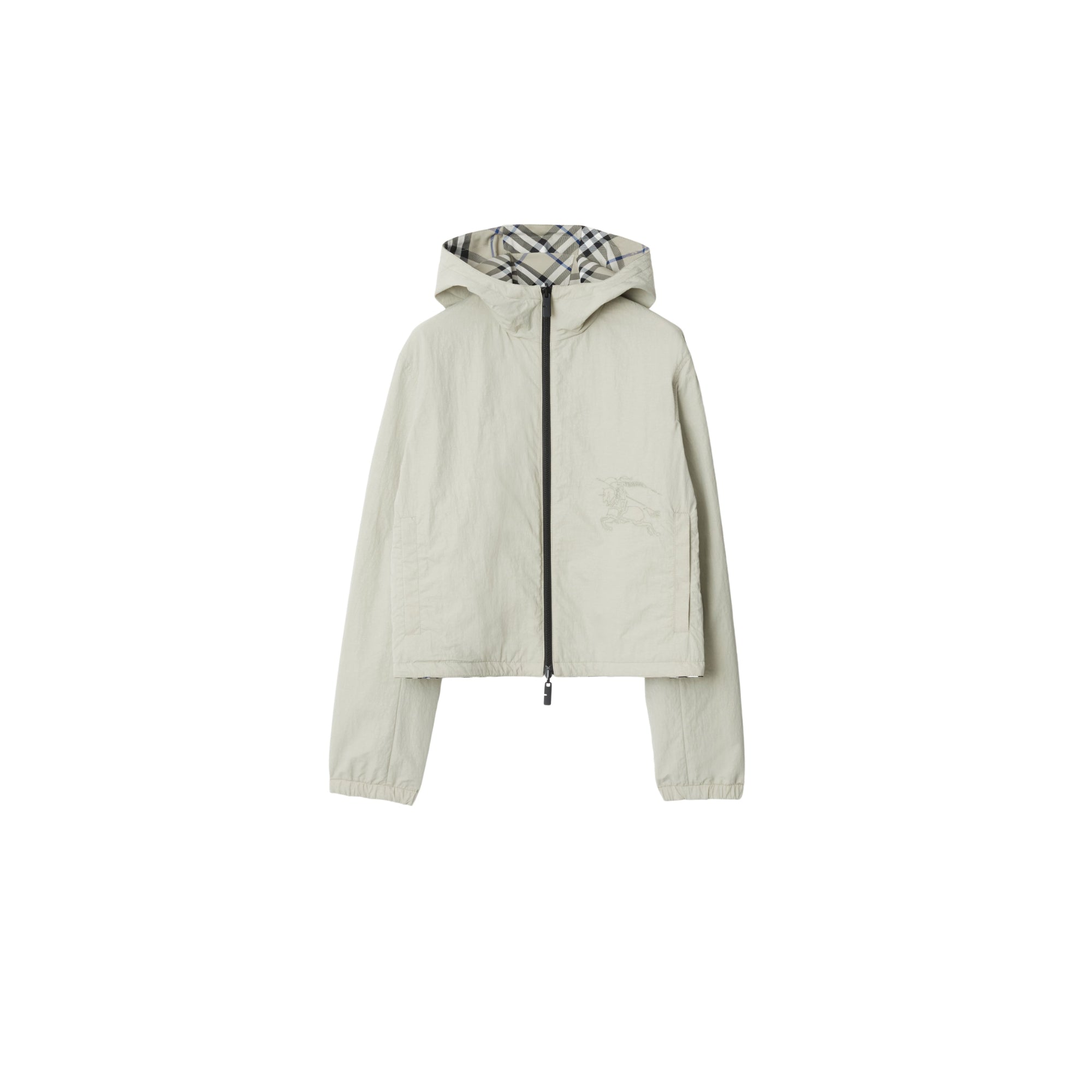 크롭 리버시블 체크 재킷 라이큰