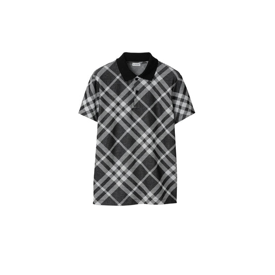 체크 스트레치 코튼 블렌드 폴로셔츠 블랙/화이트