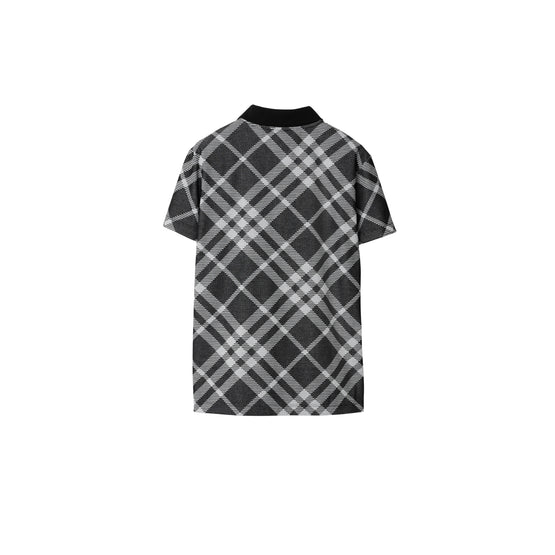 체크 스트레치 코튼 블렌드 폴로셔츠 블랙/화이트