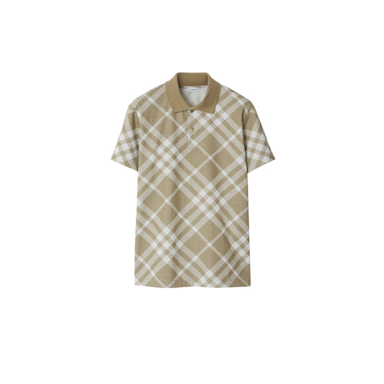 체크 코튼 블렌드 폴로셔츠 다크 헌터/화이트