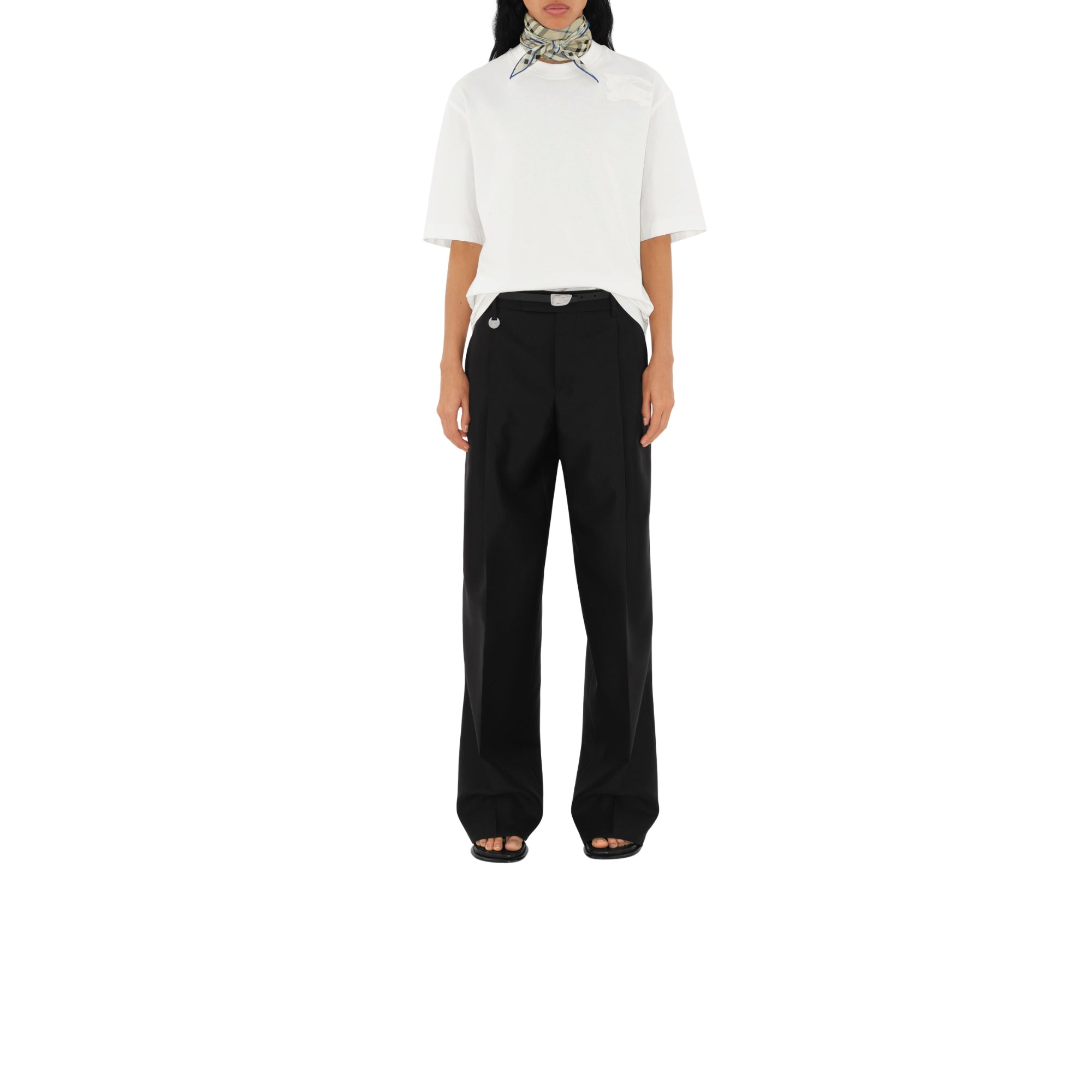 체크 실크 스카프 라이큰